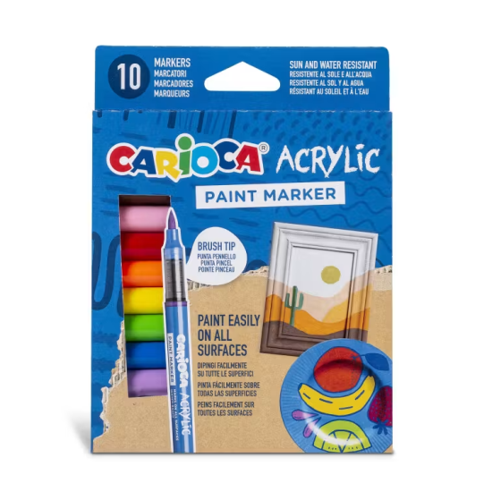 Akriliniai žymekliai CARIOCA, 10 vnt., teptuko tipo antgalis