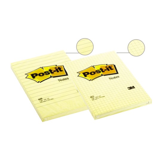 Lipnūs lapeliai Post-it, 102 x 152 mm, 100 lapelių, linijomis, geltona