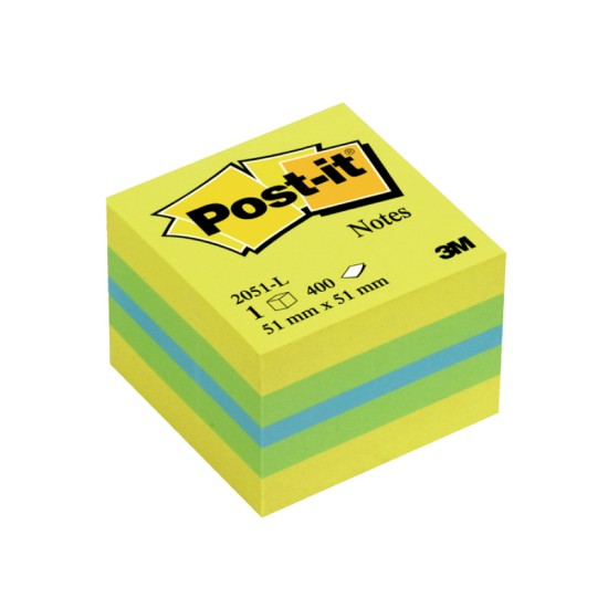 Lipnių lapelių kubas Post-it Mini Lemon, 51 x 51 mm, 400 lapelių, įvairios spalvos