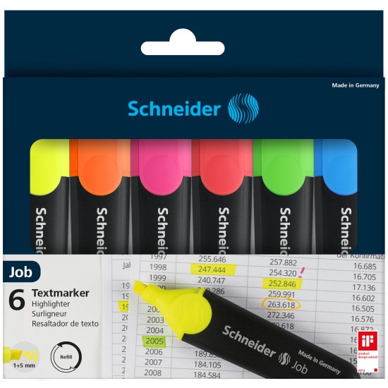 Teksto žymekliai SCHNEIDER JOB, 1-5 mm, 6 spalvų rinkinys