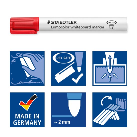 Žymeklis baltai lentai STAEDTLER LUMOCOLOR 351, 2 mm, RAUDONA