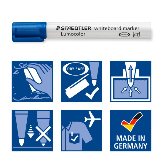 Žymeklis baltai lentai STAEDTLER LUMOCOLOR 351, 2 mm, MĖLYNA