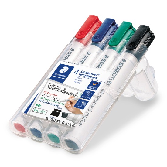 Žymeklis baltai lentai STAEDTLER LUMOCOLOR 351, 2 – 5 mm, 4 spalvų rinkinys