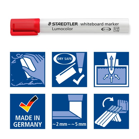 Žymeklis baltai lentai STAEDTLER LUMOCOLOR 351, 2 – 5 mm, 4 spalvų rinkinys