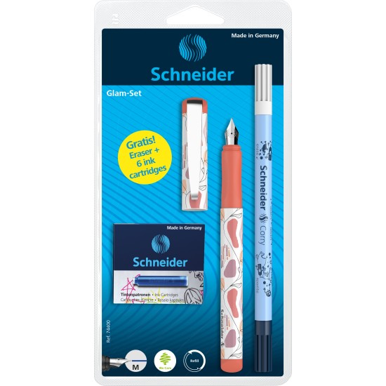 Rinkinys  Plunksnakotis Schneider GLAM+Corry+6 rašalo kapsulės