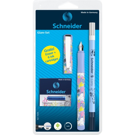 Rinkinys  Plunksnakotis Schneider GLAM+Corry+6 rašalo kapsulės