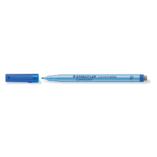 Sauso valymo koreguojamasis žymeklis STAEDTLER Lumocolor F, 0,6 mm brėžis, mėlyna sp.