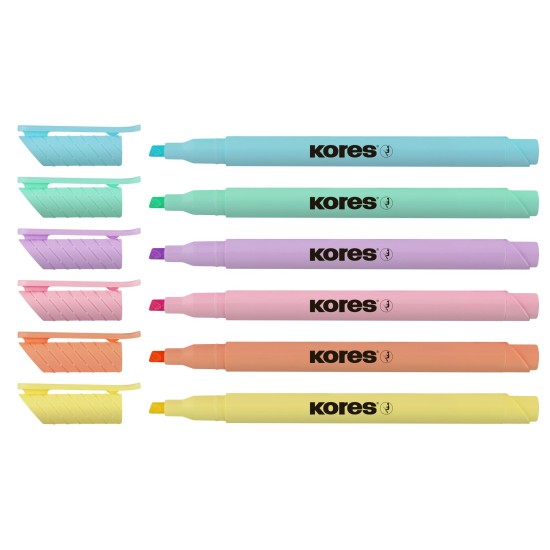 Teksto žymekliai KORES HIGH LINER PASTEL 6 spalvų rinkinys