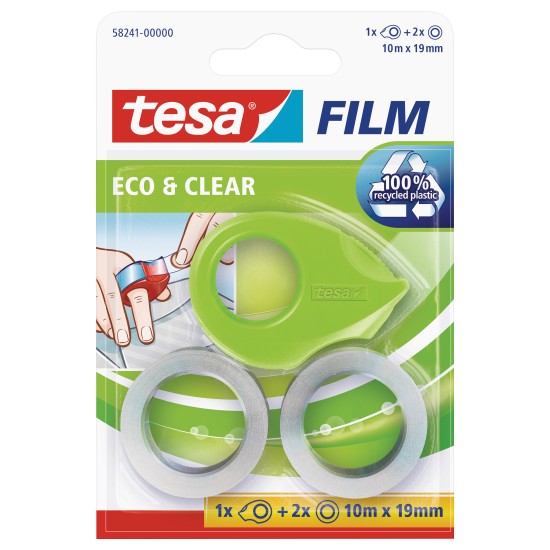 Lipnios juostelės dėklas TESA Mini Tape Dispenser eco su 2vnt. ekologiškų ir skaidrių lipnių juostelių 19mm x 10m