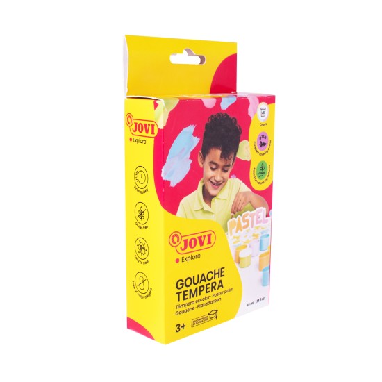 Guašas JOVI TEMPERA, 35 ml, 6 pastelinių spalvų rinkinys su teptuku