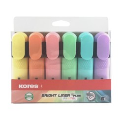 Teksto žymeklių rinkinys KORES BRIGHT LINER PLUS, 6 pastelinės spalvos