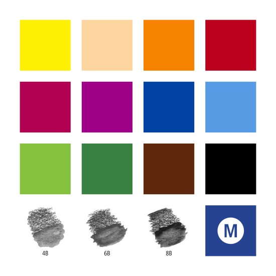 Kūrybinis rinkinys STAEDTLER 146 10C, 12 spalvotų pieštukų + 3 grafitiniai pieštukai,  vandens teptukas, drožtukas