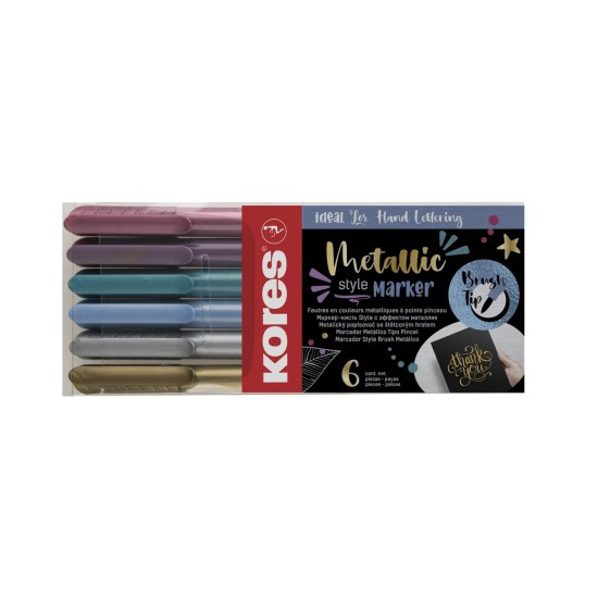 Žymeklių rinkinys KORES Metallic Style, 6 metalizuotos spalvos