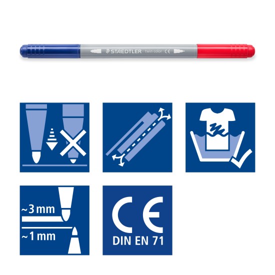 Flomasteriai STAEDTLER, dvipusiai, dvispalviai, 10 vnt.