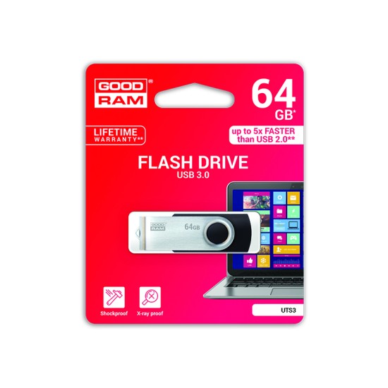 Atmintinė USB 3.0 GOODRAM UTS3 64GB, juoda sp.