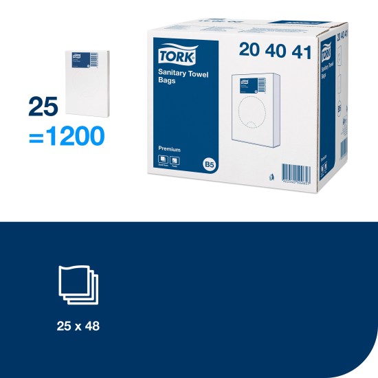 Higieniniai maišeliai TORK B3 204041, baltos spalvos