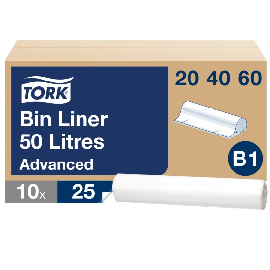 Šiukšlių maišai skirti TORK B1 šiukšliadėžėms, 50 L, 25 vnt, balti, 204060