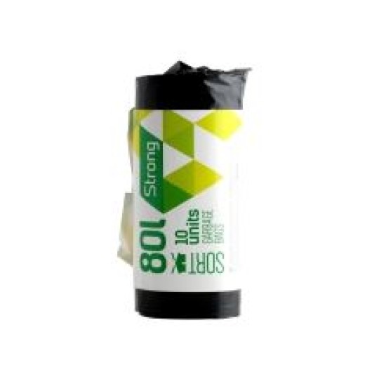 Šiukšlių maišas SORTEX, juodas 80 L x 10 vnt. 30MK