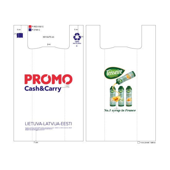 Pirkinių maišelis PROMO Cash&Carry (logo Teisseire), HDPE, 45 / 12 x 75cm, 30 mk, vnt