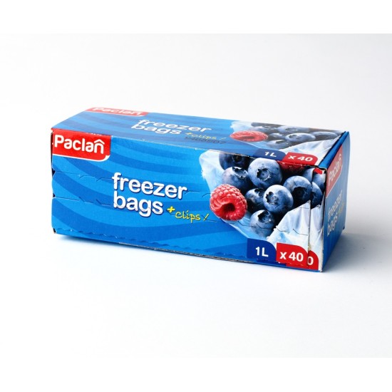 Maišeliai produktų šaldymui PACLAN,  su sąvaržėlėmis 1 l,  40 vnt.