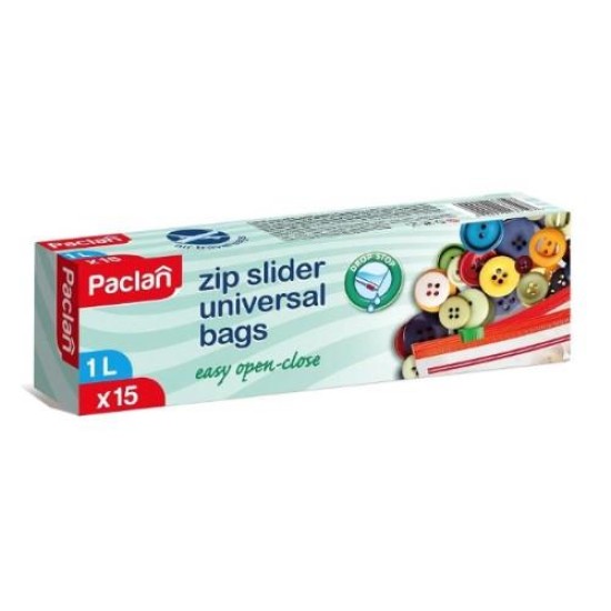 Maišeliai produktų šaldymui PACLAN, su užtrauktuku, 1 l, 15vnt.