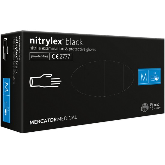 Vienkartinės pirštinės NITRYLEX PF, nitrilinės, nepudruotos, juodos spalvos, M, 100 vnt.