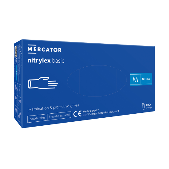 Vienkartinės pirštinės NITRYLEX Basic, nitrilinės, nepudruotos, mėlynos spalvos, M, 100 vnt.