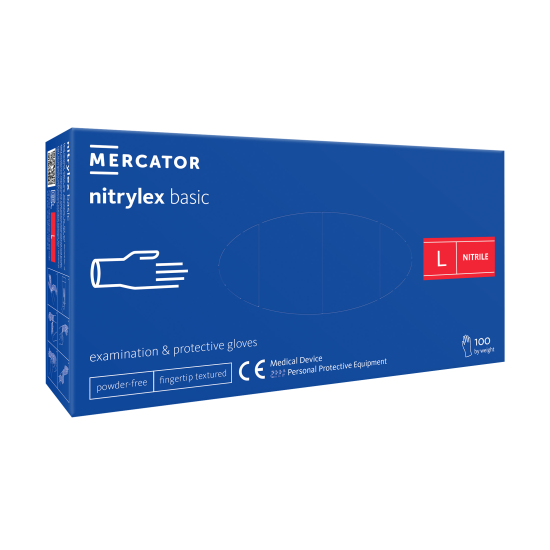 Vienkartinės pirštinės NITRYLEX Basic, nitrilinės, nepudruotos, mėlynos spalvos, L, 100 vnt.