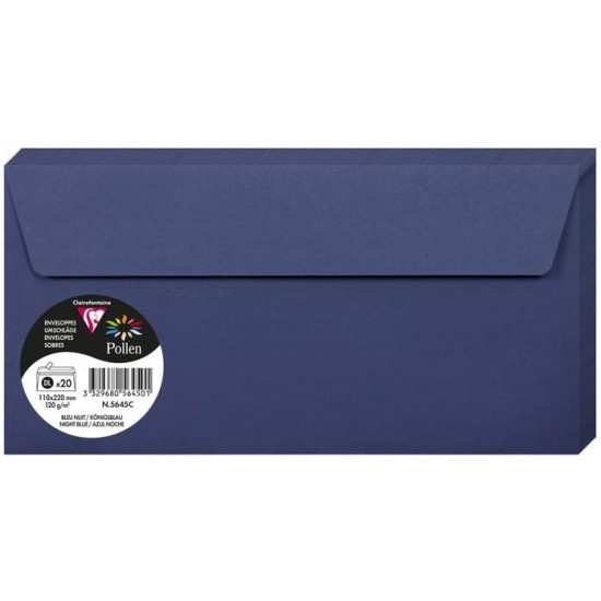 Dekoratyvinis vokas POLLEN, Clairefontaine, DL (110x220mm), 120gsm, tamsiai mėlynos sp.