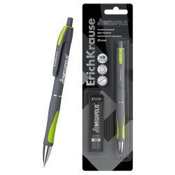 Automatinis pieštukas MEGAPOLIS CONCEPT, ErichKrause, 0.5 mm, HB, su 20 papildomų grafitų, blisteryje