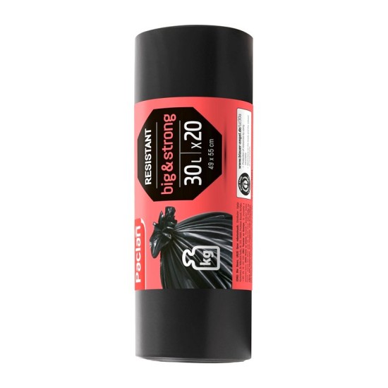 Šiukšlių maišai PACLAN, 30 litrų, 20 vnt., 25 mkr, LDPE plastikas, juodos sp.