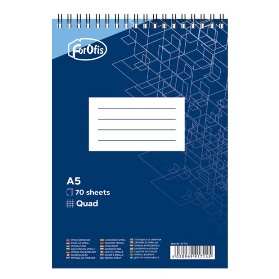 Bloknotas FOROFIS, A5, langeliais, 70 lapų, 60gsm, su spirale viršuje