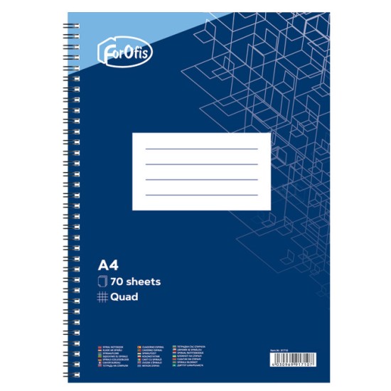 Bloknotas FOROFIS, A4, langeliais, 70 lapų, 60gsm, su spirale šone