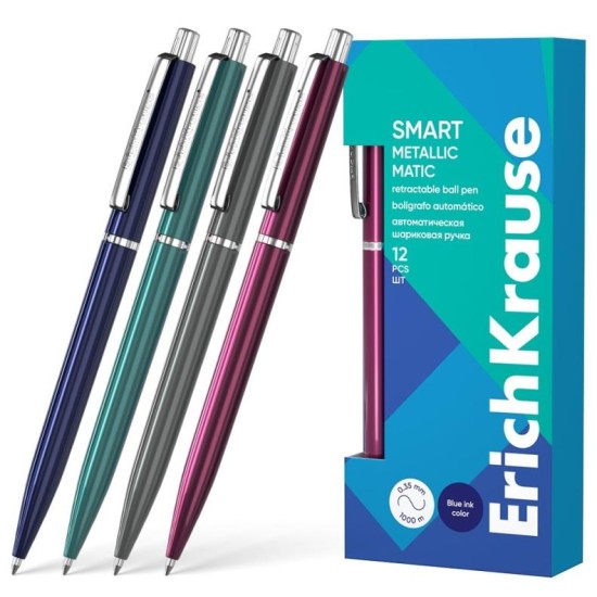 Automatinis tušinukas SMART METALLIC, ErichKrause, 0.7mm, mėlynos sp.