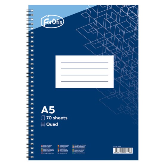 Bloknotas FOROFIS, A5, langeliais, 70 lapų, 60gsm, su spirale šone