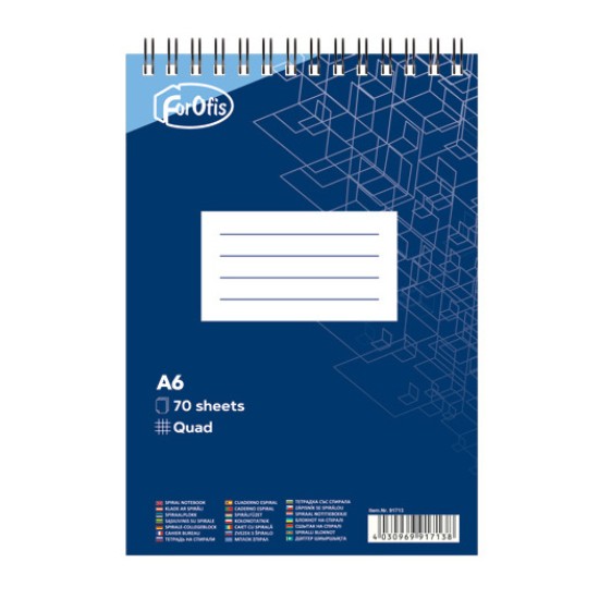 Bloknotas FOROFIS, A6, langeliais, 70 lapų, 60gsm, su spirale viršuje