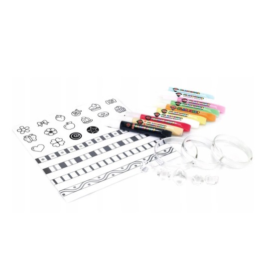 Vitražinių dažų rinkinys ICE JEWELERY, Amos, 10 spalvų po 10,5ml + 3 apyrankės + 5 žiedai