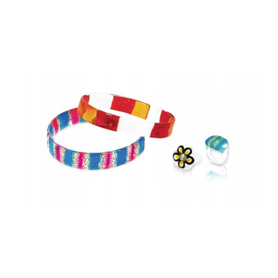 Vitražinių dažų rinkinys ICE JEWELERY, Amos, 10 spalvų po 10,5ml + 3 apyrankės + 5 žiedai