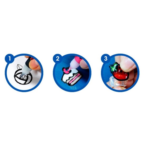 Vitražinių dažų rinkinys ICE JEWELERY, Amos, 10 spalvų po 10,5ml + 3 apyrankės + 5 žiedai