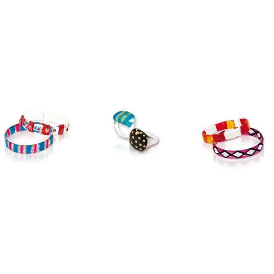 Vitražinių dažų rinkinys ICE JEWELERY, Amos, 10 spalvų po 10,5ml + 3 apyrankės + 5 žiedai