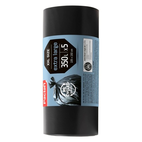 Šiukšlių maišai PACLAN, 350 litrų, 5 vnt., 60 mkr, LDPE plastikas, juodos sp.