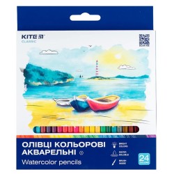 Spalvoti šešiabriauniai akvareliniai pieštukai CLASSIC, Kite, 24 sp. + teptukas