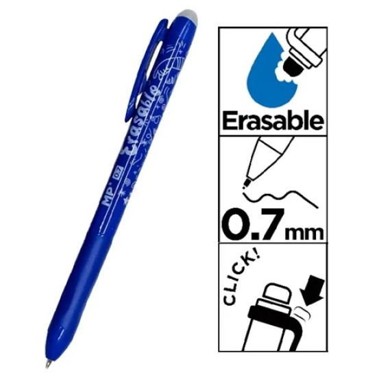 Ištrinamas automatinis gelinis rašiklis MP, 0.7mm, mėlynos sp.