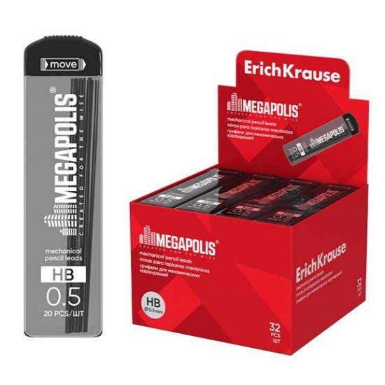 Grafitai automatiniams pieštukams MEGAPOLIS CONCEPT, ErichKrause, 0.5mm, HB, 20 vnt.