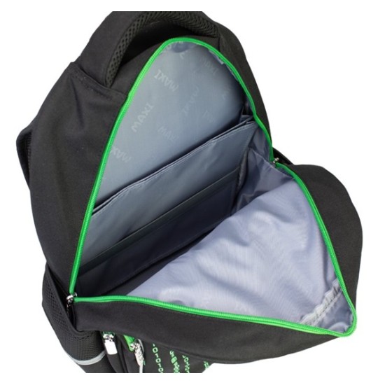 Mokyklinė kuprinė MAXI, 3-jų skyrių, 380x280x190mm, 850g, juodos sp.