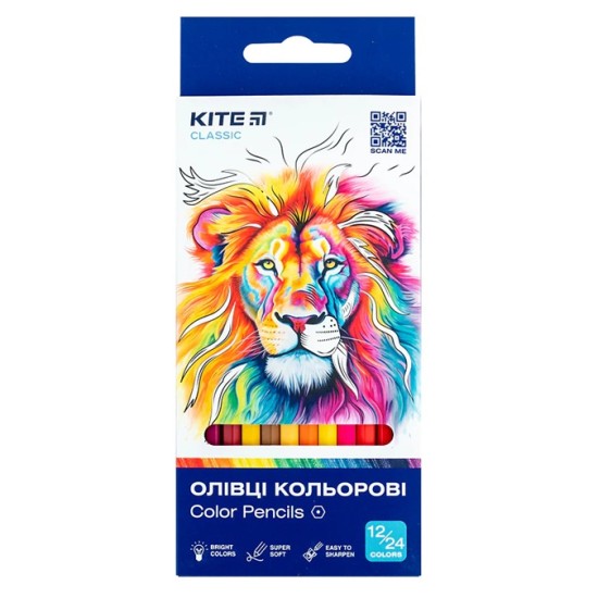 Dvipusiai spalvoti šešiabriauniai pieštukai CLASSIC, Kite, 12 vnt.= 24 sp.