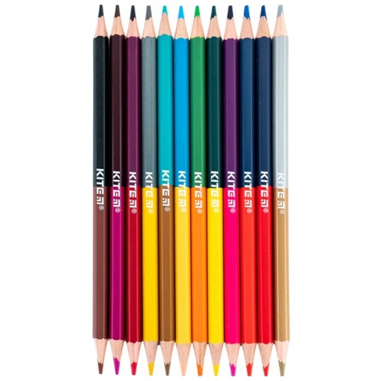 Dvipusiai spalvoti šešiabriauniai pieštukai CLASSIC, Kite, 12 vnt.= 24 sp.