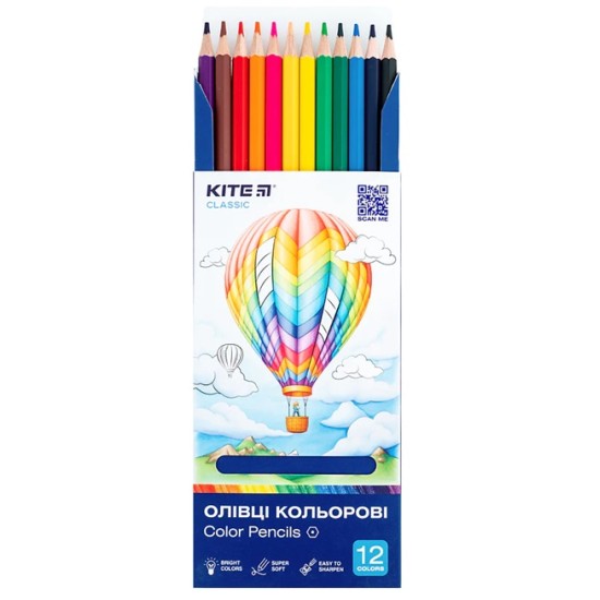 Spalvoti šešiabriauniai pieštukai CLASSIC, Kite, 12 sp.
