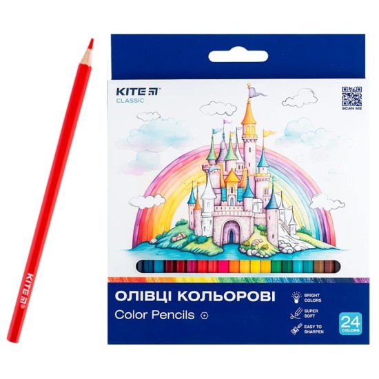 Spalvoti šešiabriauniai pieštukai CLASSIC, Kite, 24 sp.