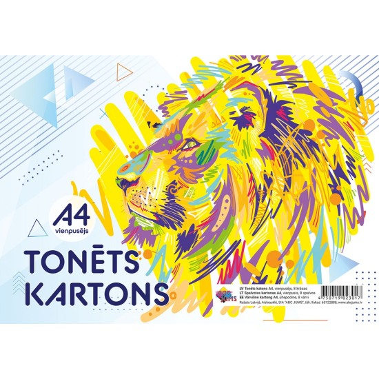 Spalvotas kartonas, A4, 8 sp., vienpusis, 230gsm